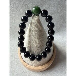 Black Obsidian Bracelet W Natural Jade Bead Protection Bracelet Grounding Stone